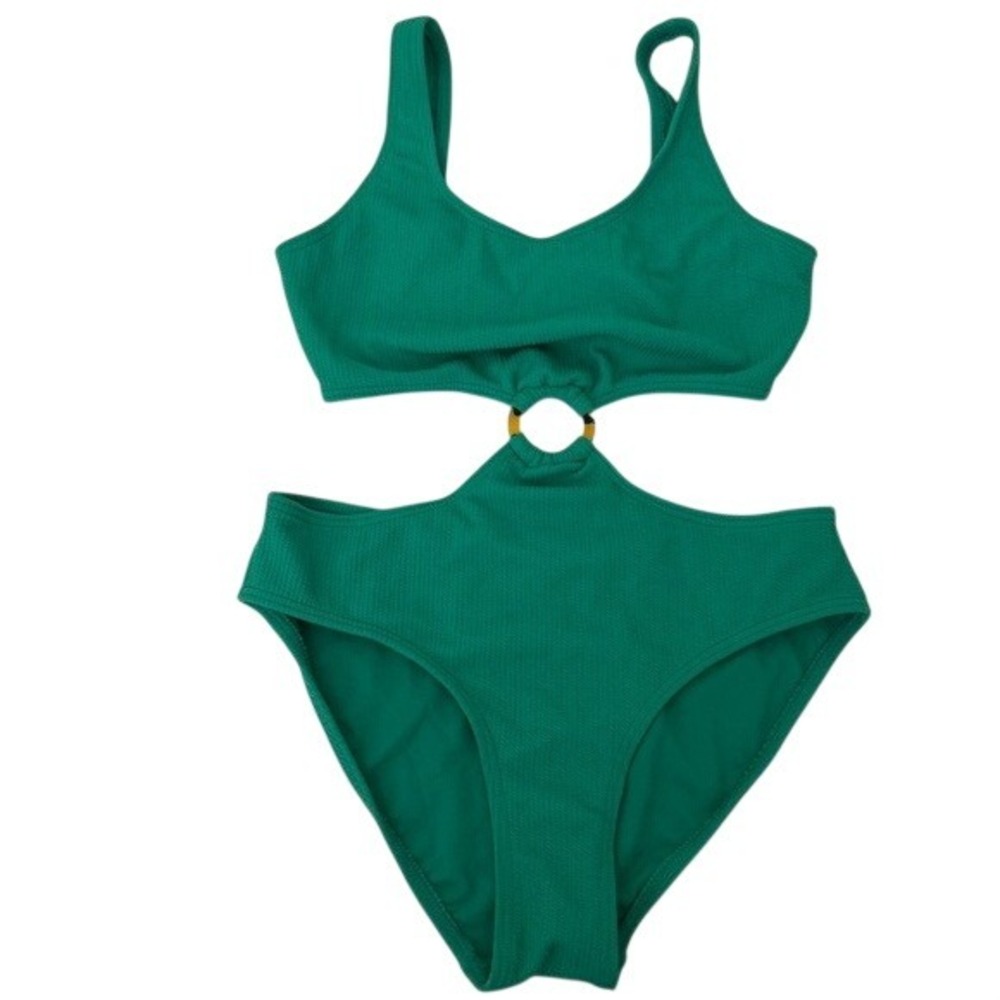 RSQ Kelly Green Ribbed Texture Ring Cut Out One Piece Swimsuit Size M